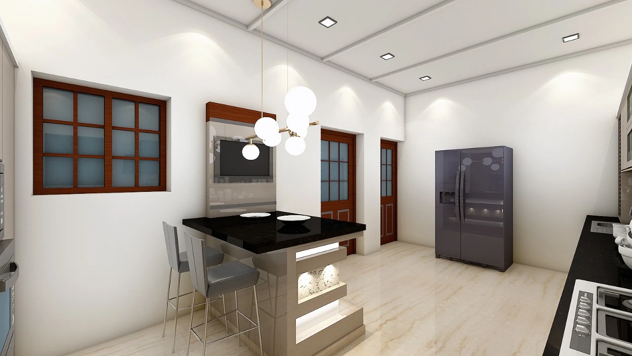 Modern kitchen design with island breakfast counter